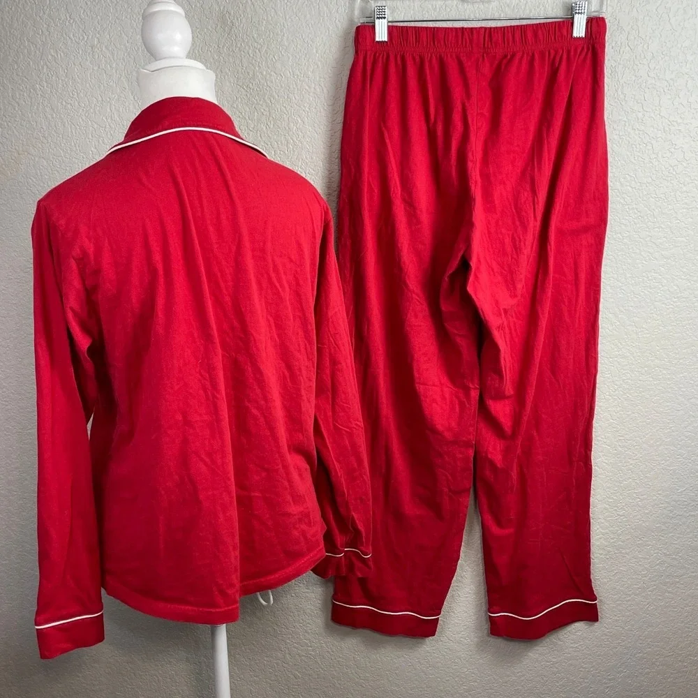 Dreamy By Lubot Pajama Set Womens Medium Red Pants Long Sleeve Top 100% Cotton‎